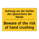 Achtung vor der Gefahr des Quetschens /.../ - Beware of the risk of hand crushing/.../