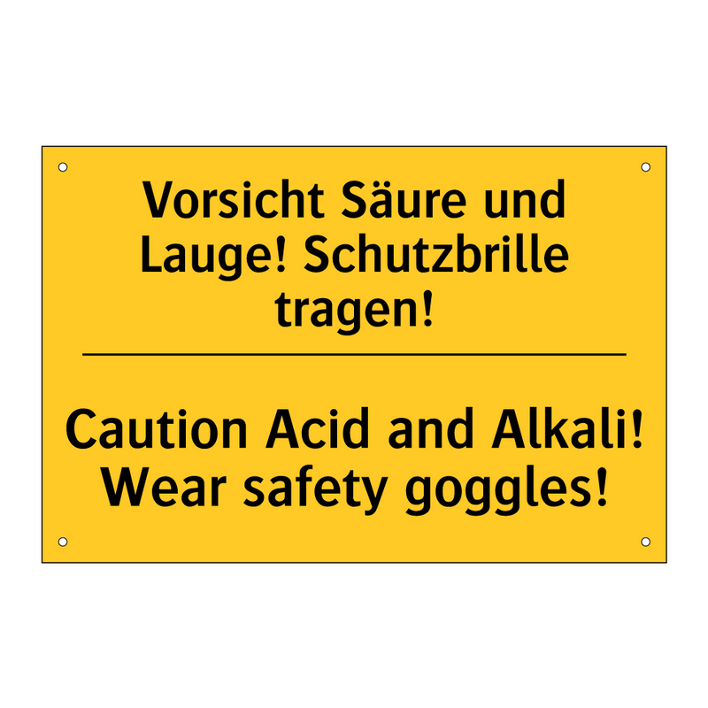 Vorsicht Säure und Lauge! Schutzbrille /.../ - Caution Acid and Alkali! Wear /.../