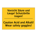 Vorsicht Säure und Lauge! Schutzbrille /.../ - Caution Acid and Alkali! Wear /.../