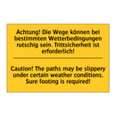 Achtung! Die Wege können bei bestimmten /.../ - Caution! The paths may be slippery /.../