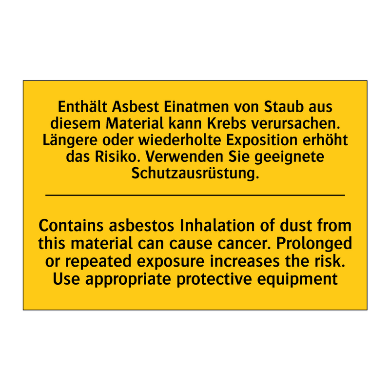 Enthält Asbest Einatmen von Staub /.../ - Contains asbestos Inhalation of /.../