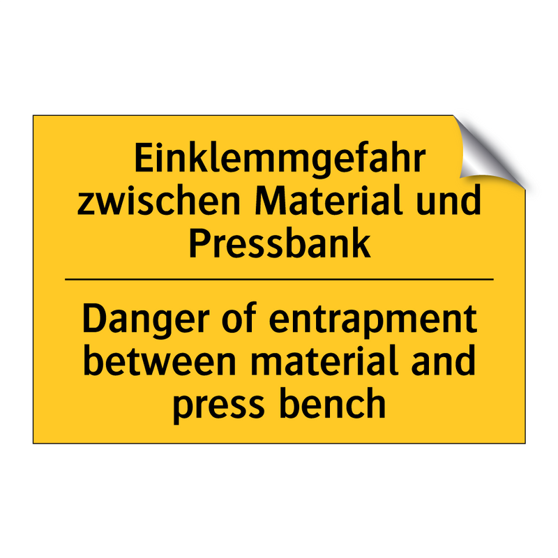 Einklemmgefahr zwischen Material /.../ - Danger of entrapment between material /.../