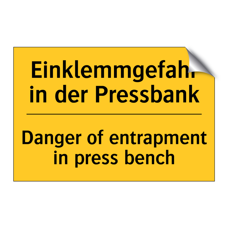 Einklemmgefahr in der Pressbank/.../ - Danger of entrapment in press /.../