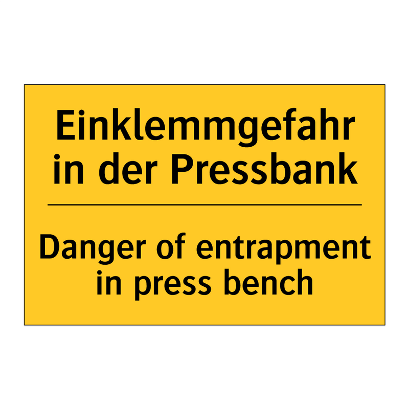 Einklemmgefahr in der Pressbank/.../ - Danger of entrapment in press /.../