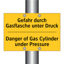 Gefahr durch Gasflasche unter /.../ - Danger of Gas Cylinder under Pressure/.../