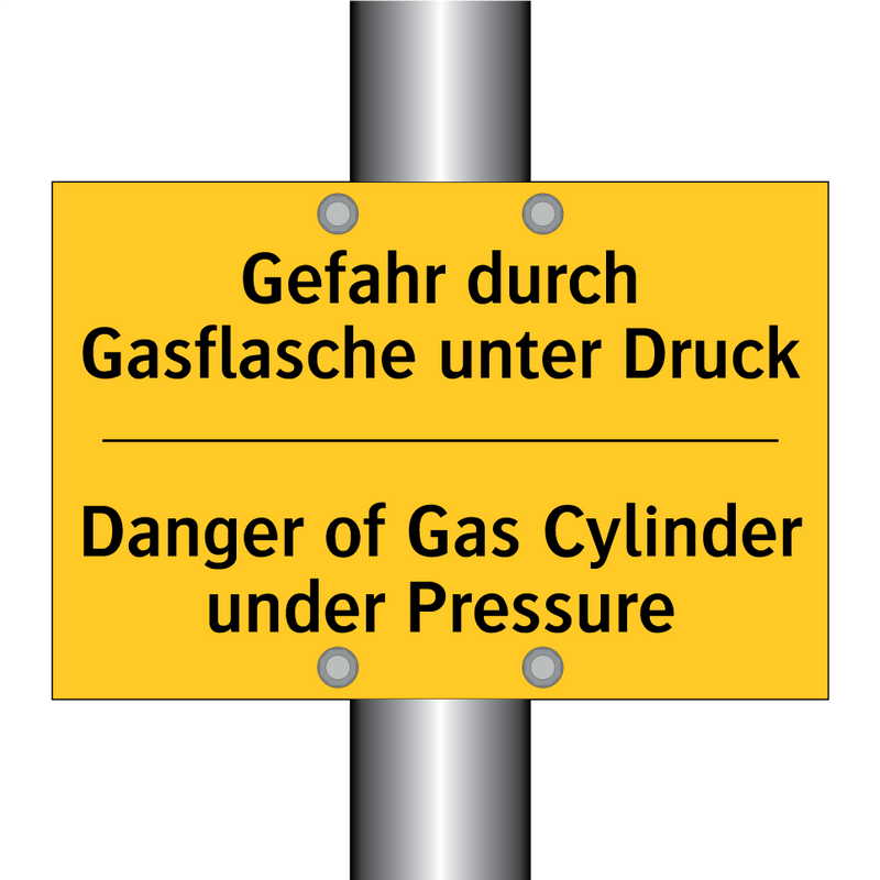 Gefahr durch Gasflasche unter /.../ - Danger of Gas Cylinder under Pressure/.../