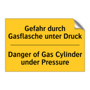 Gefahr durch Gasflasche unter /.../ - Danger of Gas Cylinder under Pressure/.../