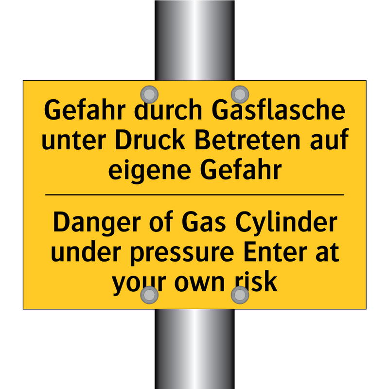 Gefahr durch Gasflasche unter /.../ - Danger of Gas Cylinder under pressure /.../
