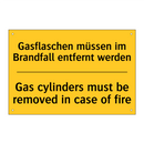 Gasflaschen müssen im Brandfall /.../ - Gas cylinders must be removed /.../