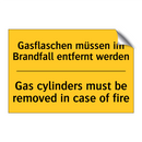 Gasflaschen müssen im Brandfall /.../ - Gas cylinders must be removed /.../