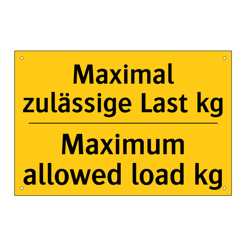 Maximal zulässige Last kg - Maximum allowed load kg