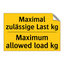 Maximal zulässige Last kg - Maximum allowed load kg