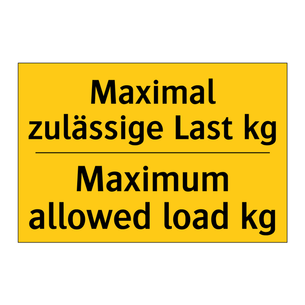 Maximal zulässige Last kg - Maximum allowed load kg
