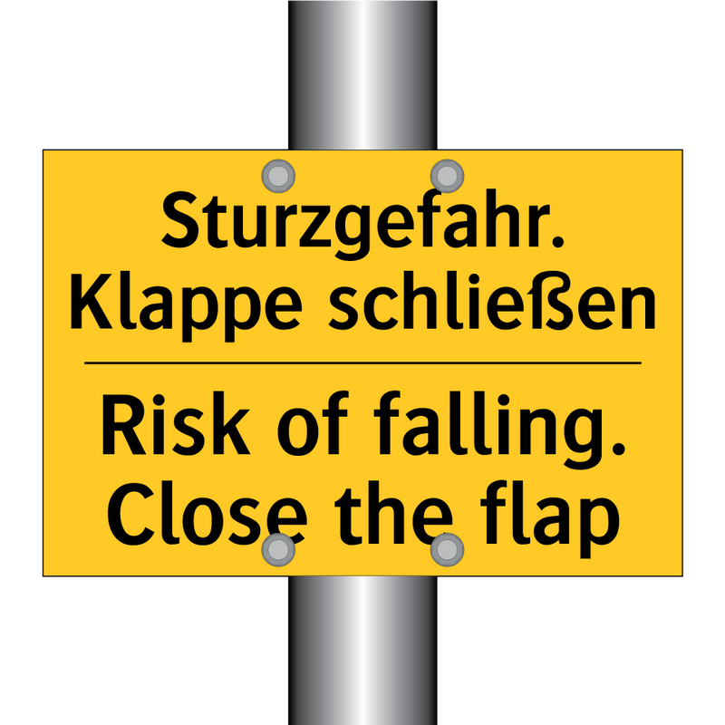 Sturzgefahr. Klappe schließen - Risk of falling. Close the flap/.../