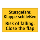 Sturzgefahr. Klappe schließen - Risk of falling. Close the flap/.../