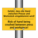 Gefahr, dass die Hand zwischen /.../ - Risk of hand being crushed between /.../