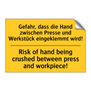 Gefahr, dass die Hand zwischen /.../ - Risk of hand being crushed between /.../