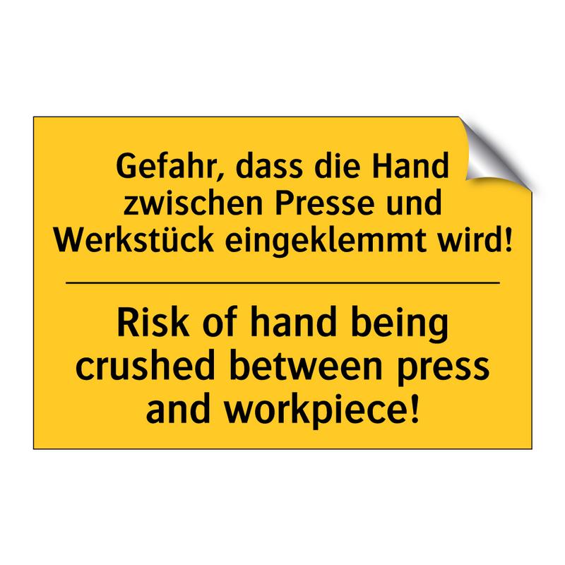 Gefahr, dass die Hand zwischen /.../ - Risk of hand being crushed between /.../