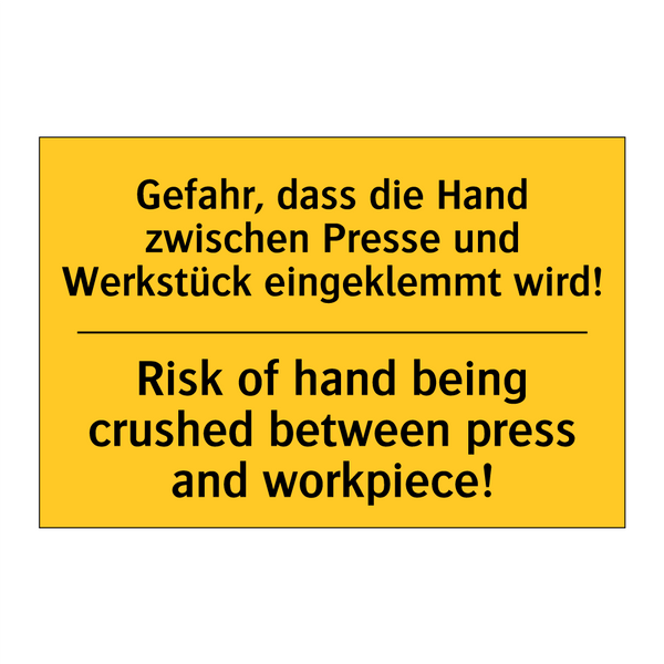 Gefahr, dass die Hand zwischen /.../ - Risk of hand being crushed between /.../