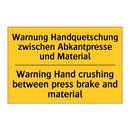 Warnung Handquetschung zwischen /.../ - Warning Hand crushing between /.../