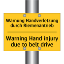 Warnung Handverletzung durch Riemenantrieb/.../ - Warning Hand injury due to belt /.../
