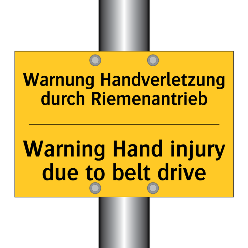 Warnung Handverletzung durch Riemenantrieb/.../ - Warning Hand injury due to belt /.../