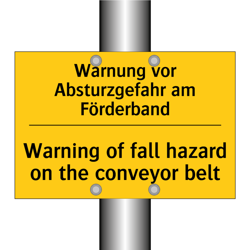 Warnung vor Absturzgefahr am Förderband/.../ - Warning of fall hazard on the /.../
