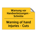 Warnung vor Handverletzungen - /.../ - Warning of hand injuries - Cuts/.../