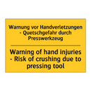 Warnung vor Handverletzungen - /.../ - Warning of hand injuries - Risk /.../