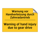Warnung vor Handverletzung durch /.../ - Warning of hand injury due to /.../