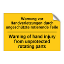Warnung vor Handverletzungen durch /.../ - Warning of hand injury from unprotected /.../