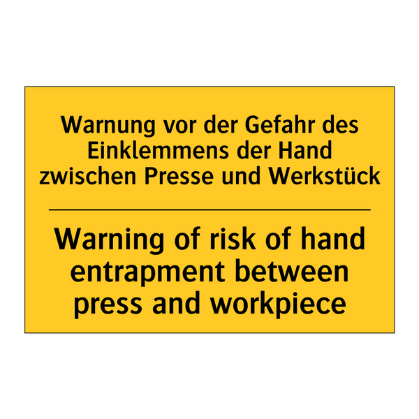 Warnung vor der Gefahr des Einklemmens /.../ - Warning of risk of hand entrapment /.../