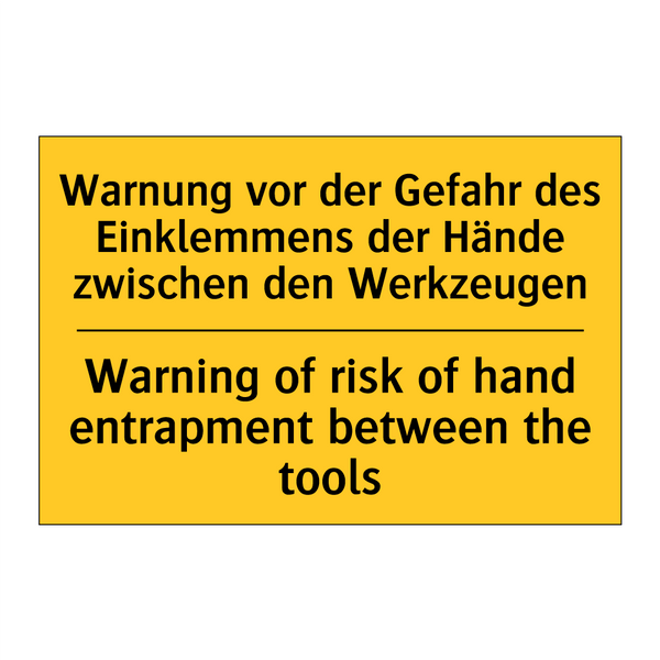 Warnung vor der Gefahr des Einklemmens /.../ - Warning of risk of hand entrapment /.../