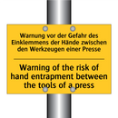 Warnung vor der Gefahr des Einklemmens /.../ - Warning of the risk of hand entrapment /.../