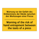 Warnung vor der Gefahr des Einklemmens /.../ - Warning of the risk of hand entrapment /.../