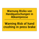 Warnung Risiko von Handquetschungen /.../ - Warning Risk of hand crushing /.../