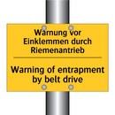 Warnung vor Einklemmen durch Riemenantrieb/.../ - Warning of entrapment by belt /.../