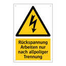 Rückspannung Arbeiten nur nach allpoliger Trennung