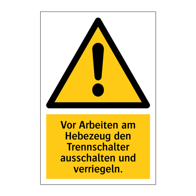 Vor Arbeiten am Hebezeug den Trennschalter ausschalten und verriegeln.