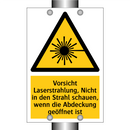 Vorsicht Laserstrahlung, Nicht in den Strahl schauen, wenn die Abdeckung geöffnet ist
