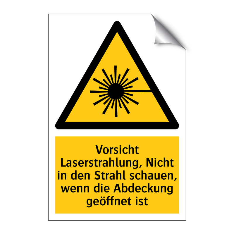 Vorsicht Laserstrahlung, Nicht in den Strahl schauen, wenn die Abdeckung geöffnet ist
