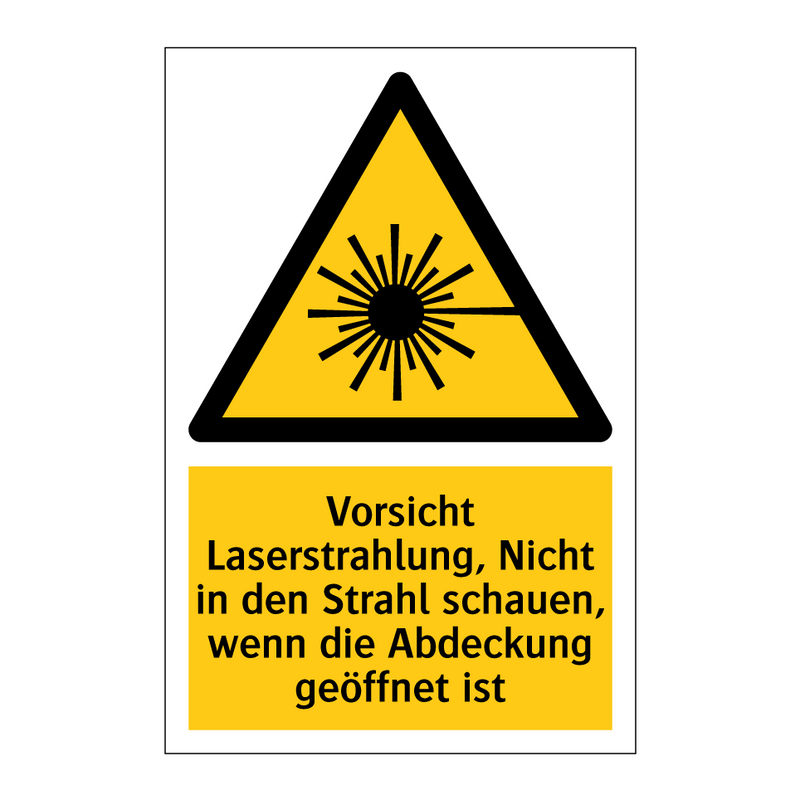 Vorsicht Laserstrahlung, Nicht in den Strahl schauen, wenn die Abdeckung geöffnet ist