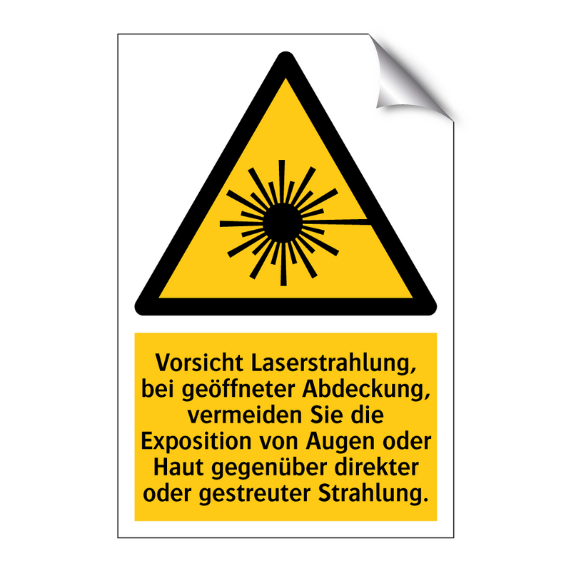 Vorsicht Laserstrahlung, bei geöffneter Abdeckung, vermeiden Sie die Exposition von Augen oder Haut gegenüber direkter oder gestreuter Strahlung.