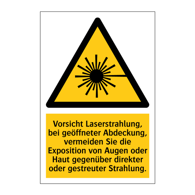Vorsicht Laserstrahlung, bei geöffneter Abdeckung, vermeiden Sie die Exposition von Augen oder Haut gegenüber direkter oder gestreuter Strahlung.