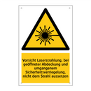 Vorsicht Laserstrahlung, bei geöffneter Abdeckung und umgangenem Sicherheitsverriegelung, nicht dem Strahl aussetzen