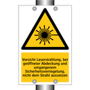 Vorsicht Laserstrahlung, bei geöffneter Abdeckung und umgangenem Sicherheitsverriegelung, nicht dem Strahl aussetzen