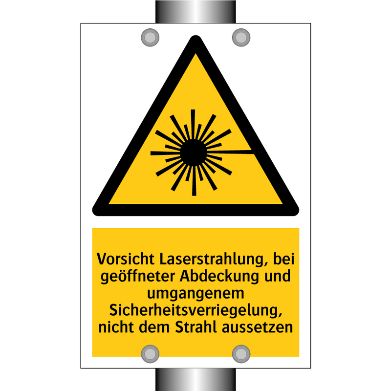 Vorsicht Laserstrahlung, bei geöffneter Abdeckung und umgangenem Sicherheitsverriegelung, nicht dem Strahl aussetzen