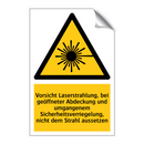 Vorsicht Laserstrahlung, bei geöffneter Abdeckung und umgangenem Sicherheitsverriegelung, nicht dem Strahl aussetzen