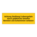 Achtung Steilhang! Lebensgefahr durch gefährliche Untiefen Betreten und Schwimmen verboten