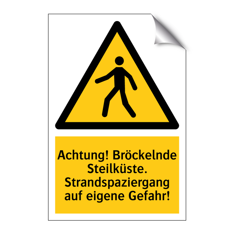 Achtung! Bröckelnde Steilküste. Strandspaziergang auf eigene Gefahr!